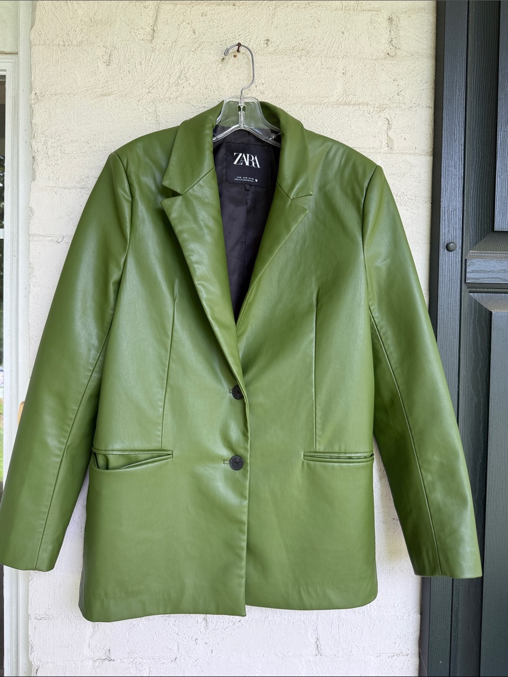 ZARA Olive Green Vegan Leather Blazer Size Medium - Picture 5 of 12